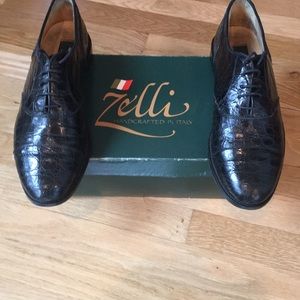 Zelli Black Genuine Crocodile Cap toe Oxford
